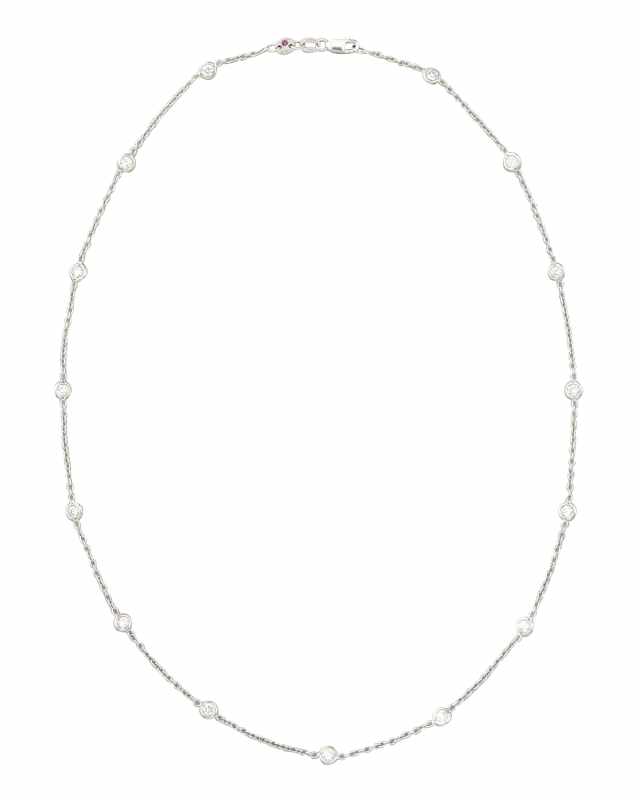 18" White Gold Diamond Station Necklace, 1.48ct